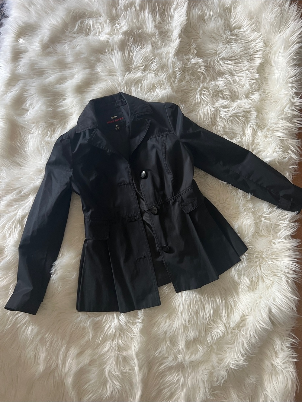 Miss Sixty Black Peplum Trench Coat
